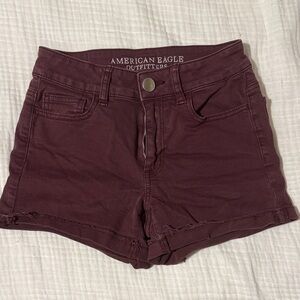 American Eagle Women's Burgundy High-Rise Denim Shorts, sz 0